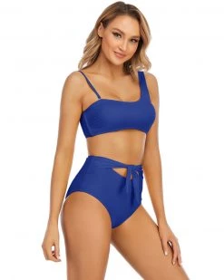 号手 Solid Lace Up Two Piece Swimsuit New In