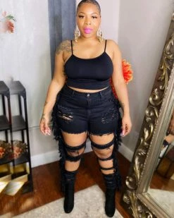 Divanewlook New In Fringe Ripped Jeans