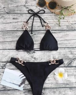 凯婕 Chain Linked Micro Triangle Thong Bikini Swimsuit