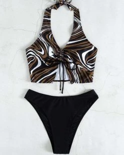 芯蕊 New In Graphic Drawstring Front Halter Bikini Swimsuit