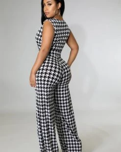 Divanewlook Gianna HOUNDSTOOTH V NECK JUMPSUIT New In