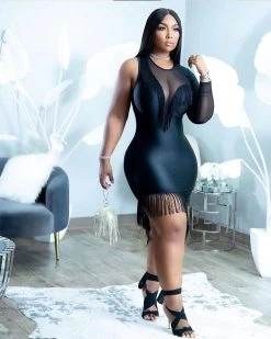 Divanewlook New In MESH TASSEL DRESS