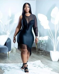 Divanewlook New In MESH TASSEL DRESS