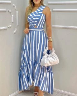 Divanewlook CHECKERBOARD STRIPE DRESS