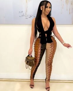 Divanewlook ASYMMETRY LACE UP PANTS New In