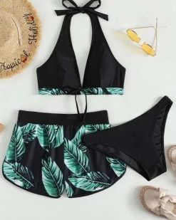 美域高 3pack Tropical Print Halter Bikini Swimsuit New In