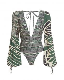 鼎特 Personalized Printed Backless One-piece Swimsuit