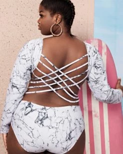 嗨晟 Marbled Backless One Piece Swimsuit