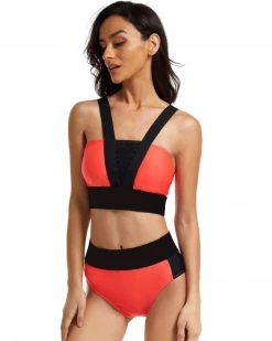海澜 Black And Red Two Piece Swimsuit New In