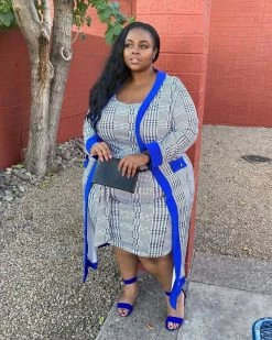 欧时尚 Plaid Print Bandage Design Dress Set New In