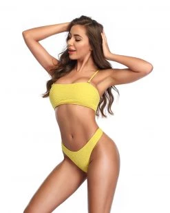 卓弘 Back Cross Strap Solid Color Two Piece Swimsuit