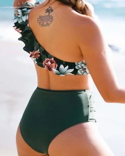 益成 New In Floral One Shoulder Ruffle High Waisted Bikini 7 益成 New In Floral One Shoulder Ruffle High Waisted Bikini