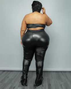 永曼 New In Faux Leather Tied Slit Pant