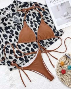 航森 New In Lace Up Tie Side Halter Bikini Swimsuit