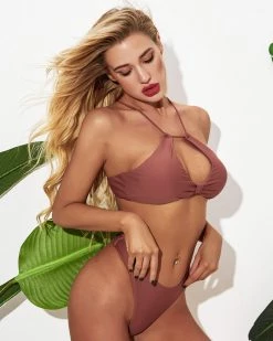 馨雨 Solid Lace Up Swimsuit New In