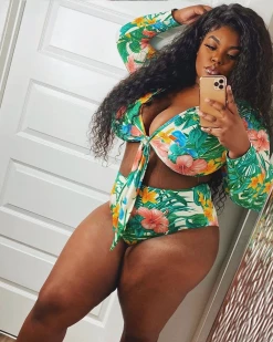 Divanewlook Women's 2 Piece Tropical Print Long Sleeve Swimsuit New In