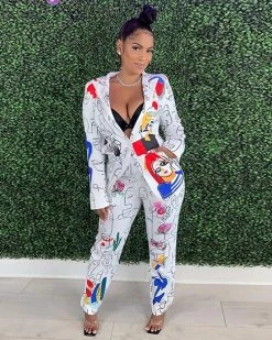 Divanewlook New In CARTOON SKETCH PANTS SET