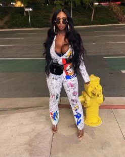 Divanewlook New In CARTOON SKETCH PANTS SET