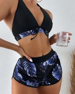 美域高 3pack Tropical Print Halter Bikini Swimsuit New In