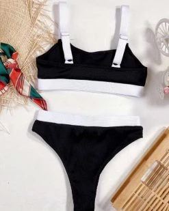 楚双 Rib Contrast Trim Bikini Swimsuit New In