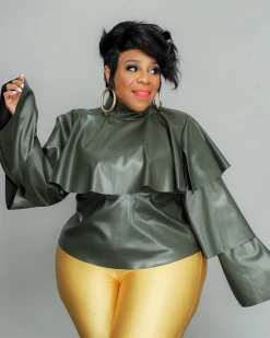 爱维恩 Tiered Vegan Leather Top New In