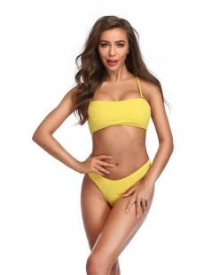 卓弘 Back Cross Strap Solid Color Two Piece Swimsuit