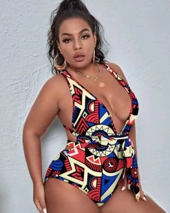 Divanewlook GEOMETRIC FIGURE CROSS TIE SWIMSUIT New In