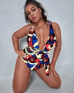 Divanewlook GEOMETRIC FIGURE CROSS TIE SWIMSUIT New In