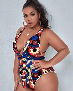 Divanewlook GEOMETRIC FIGURE CROSS TIE SWIMSUIT New In