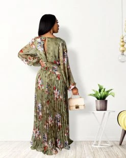 鸣达 PLEATED FLORAL DRESS