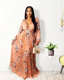 鸣达 PLEATED FLORAL DRESS