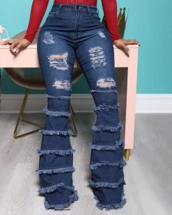 Divanewlook Promise Frayed High Rise Stretchy Flare Jeans