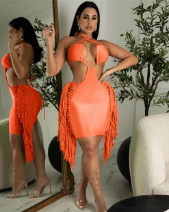 梦得菲 Tahiti Fringe Dress New In