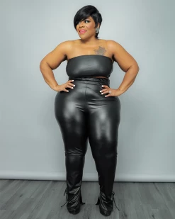 永曼 New In Faux Leather Tied Slit Pant