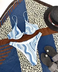 逸轩 New In Wave Print Underwire High Cut Bikini Swimsuit