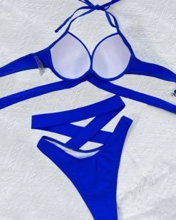 楚双 New In Criss Cross Wrap Halter Bikini Swimsuit