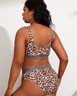 Divanewlook New In HIGH WAIST LEOPARD PRINT SWIMSUIT