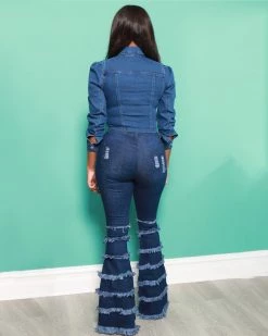 Divanewlook Promise Frayed High Rise Stretchy Flare Jeans