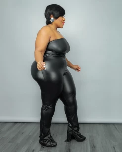 永曼 New In Faux Leather Tied Slit Pant