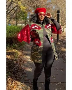 Divanewlook Camo Red Lip Jacket
