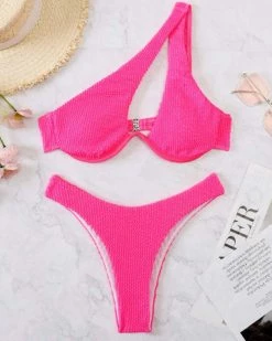 锦瑞 New In Textured One Shoulder Underwire Bikini Swimsuit