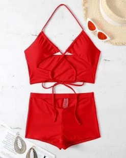 Cmb Albaki Lace Up Halter Bikini Swimsuit