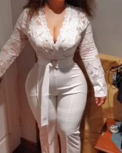 爱瑞 White Lace Party Jumpsuit