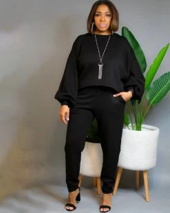 Divanewlook Balloon Sleeve Jogger Pant Set (3 Colors Are On Sale) New In