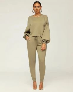 Divanewlook Balloon Sleeve Jogger Pant Set (3 Colors Are On Sale) New In