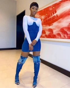 Divanewlook Sale Clansey Denim White Cups Dress