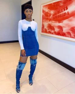 Divanewlook Sale Clansey Denim White Cups Dress