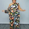 达梦 New In Print Cold Shoulder Jumpsuit