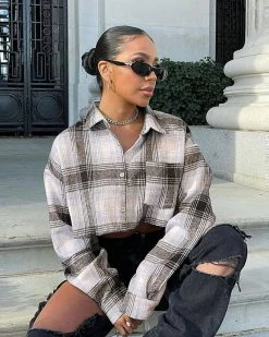 Divanewlook New In Susan Plaid Cropped Top