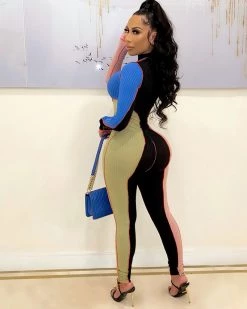Divanewlook Color Block Bodycon Jumpsuit